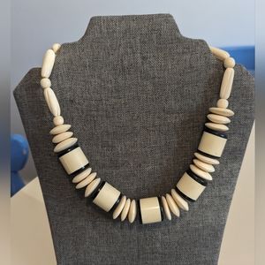 Vintage Monies Avant Garde Chunky Carved Bone Necklace with Interlocking Clasp